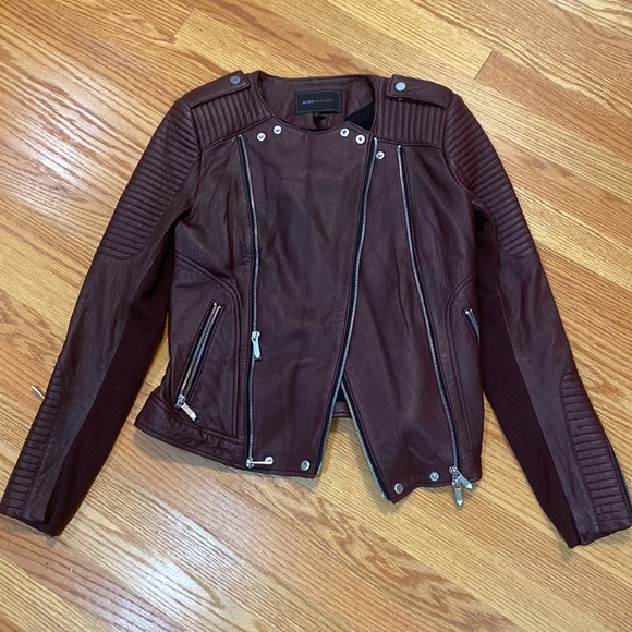 New Bcbg Maxazria burgundy moto biker leather jacket Blake - Picture 4 of 16